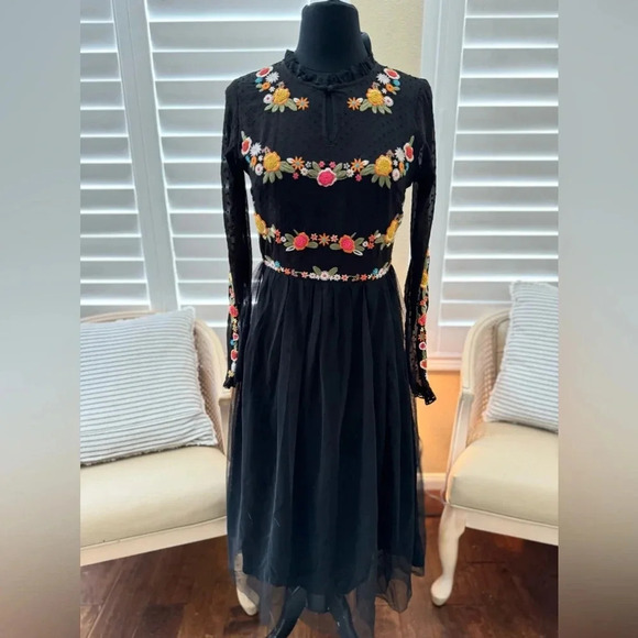 ModCloth | Folklore Embroidered Long Sleeve Dress - Size S - Picture 2 of 8